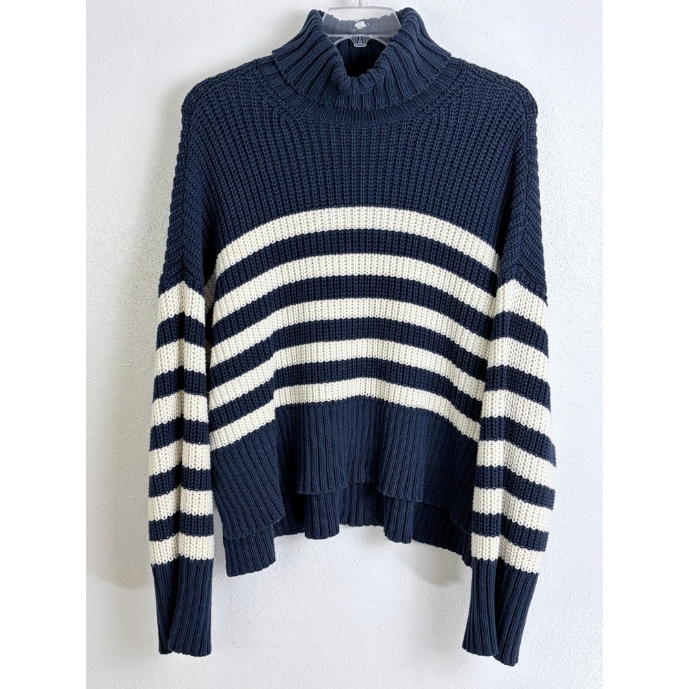 MADEWELL Striped Shaker Knit Turtleneck Sweater Navy Blue XL Coastal
